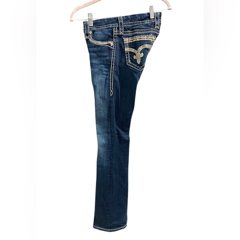 ROCK REVIVAL SHERRY BOOT Crystal Rhinestone Pocket Dark Blue Jeans EUC Size 27 - Picture 4 of 12